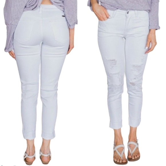 KanCan Jenelle Distressed Girlfriend Jeans 29 size white denim ripped rigid - Picture 1 of 6